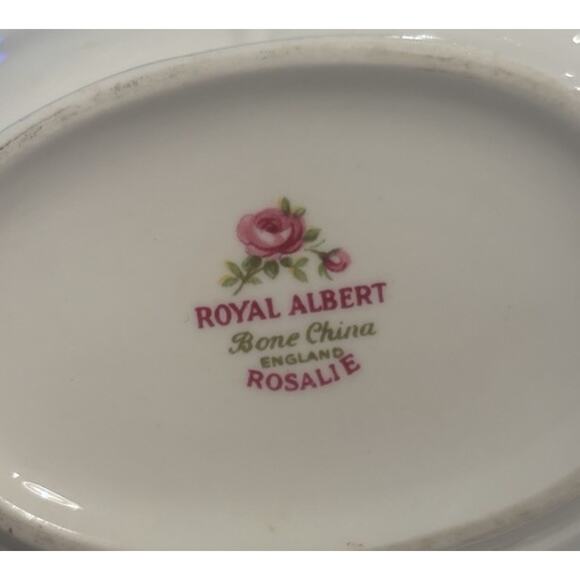 Rare Vintage Royal Albert Rosalie Rose Bone China England Gravy Boat Set - Picture 8 of 10